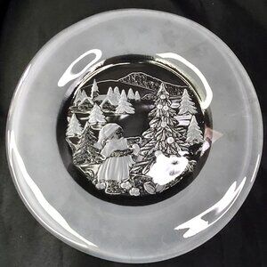 Vintage Mikasa Holiday Christmas Story Frosted Glass Bon Bon Plate 9 inch